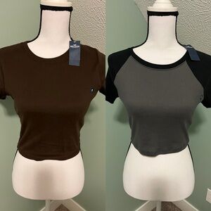 Hollister Women's Short Sleeve Crop Tops in Brown and Gray